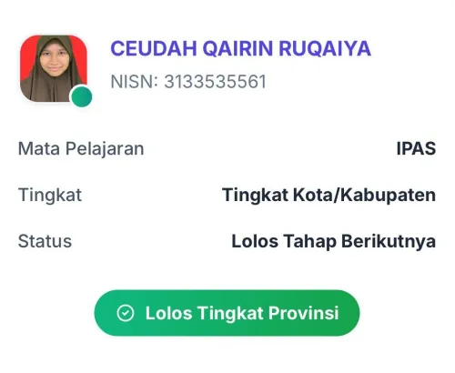 Siswi MIN 9 Kota Banda Aceh Raih Juara 1 Olimpiade Madrasah Indonesia (OMI) 2025 Bidang IPAS dan Lolos ke Tingkat Provinsi
